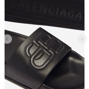 Balenciaga piscine bb-logo leather slides- black size 8US 39 Eur